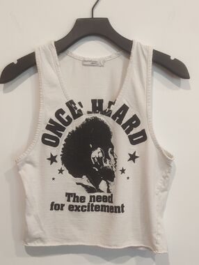 Modish Maze White Graphic Tank Top with Black Print